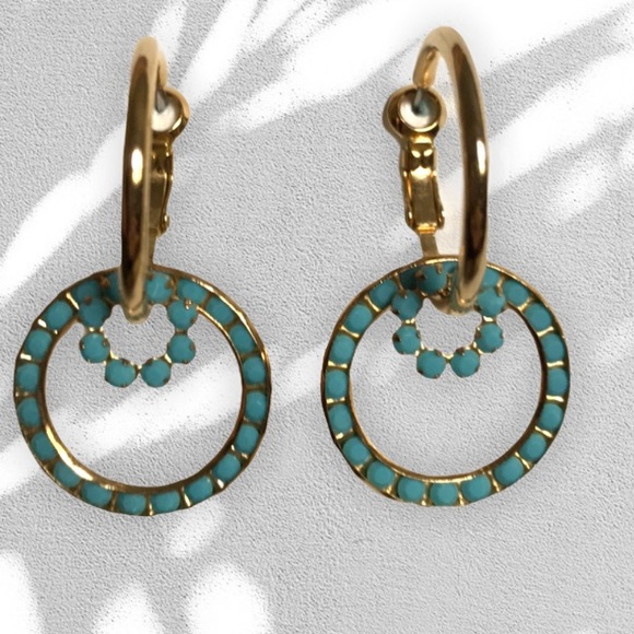 Turquoise Gold & White crystal Starfish & hoop dangle earrings wear many ways - Picture 3 of 9